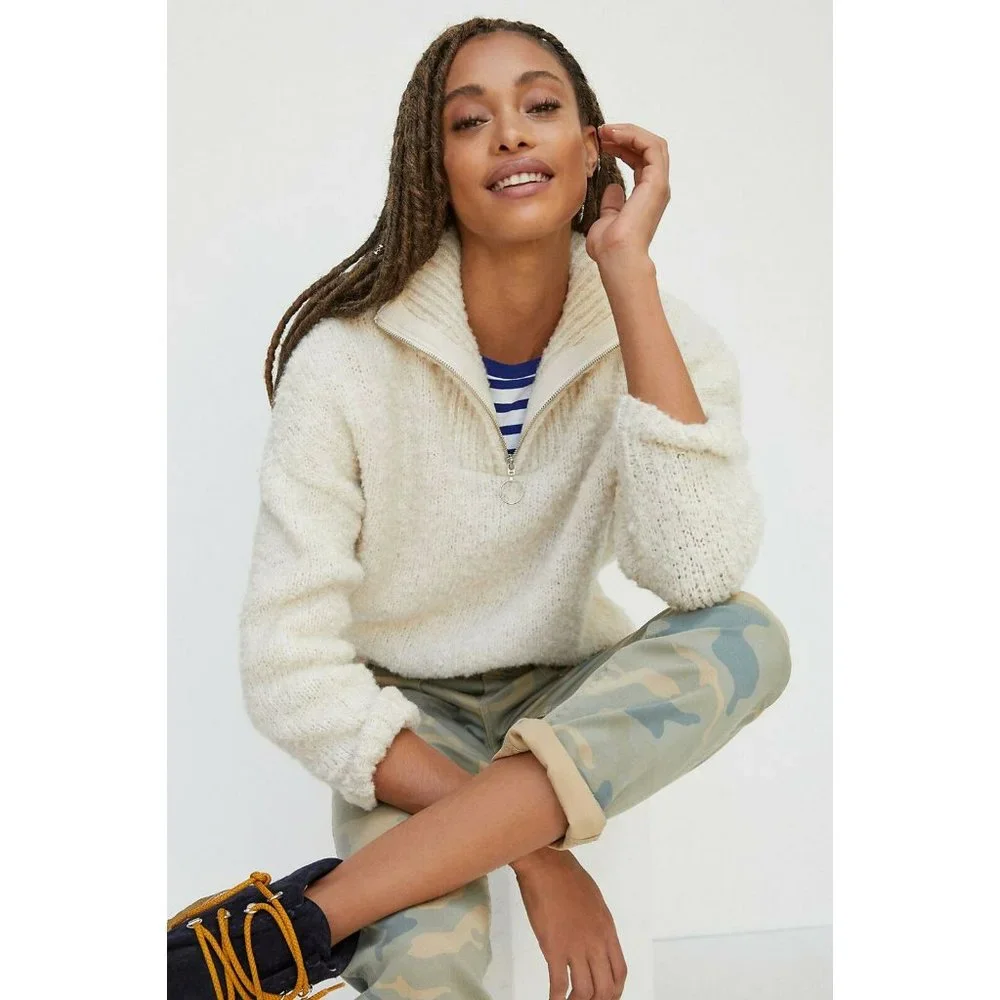 NWT Anthropologie Ilaria Quarter-Zip Sweater L Ivory
